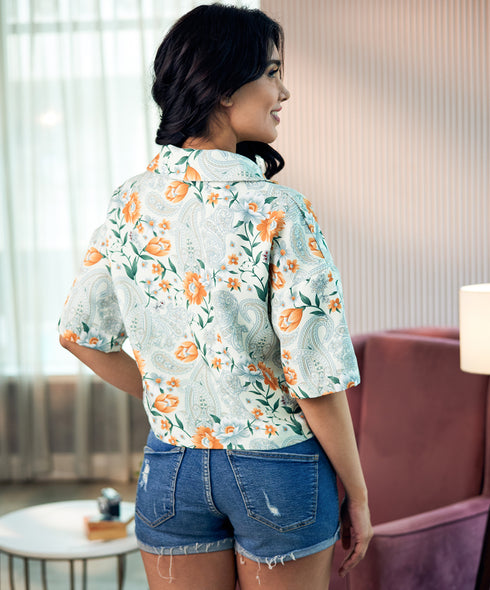 Casual Oversized Mint Printed Shirt